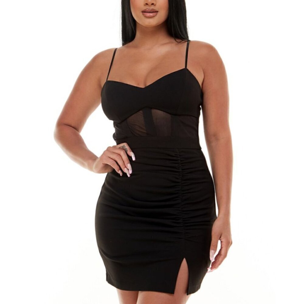 Emerald Sundae Size XXL Black Bustier Bodycon Dress with Sheer Panels NWT